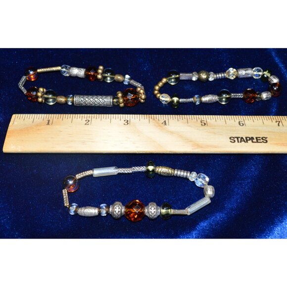 Premier Designs Lot of 3 Stretch Beaded Bracelets Riviera Neutral Silver Tones - Picture 3 of 3